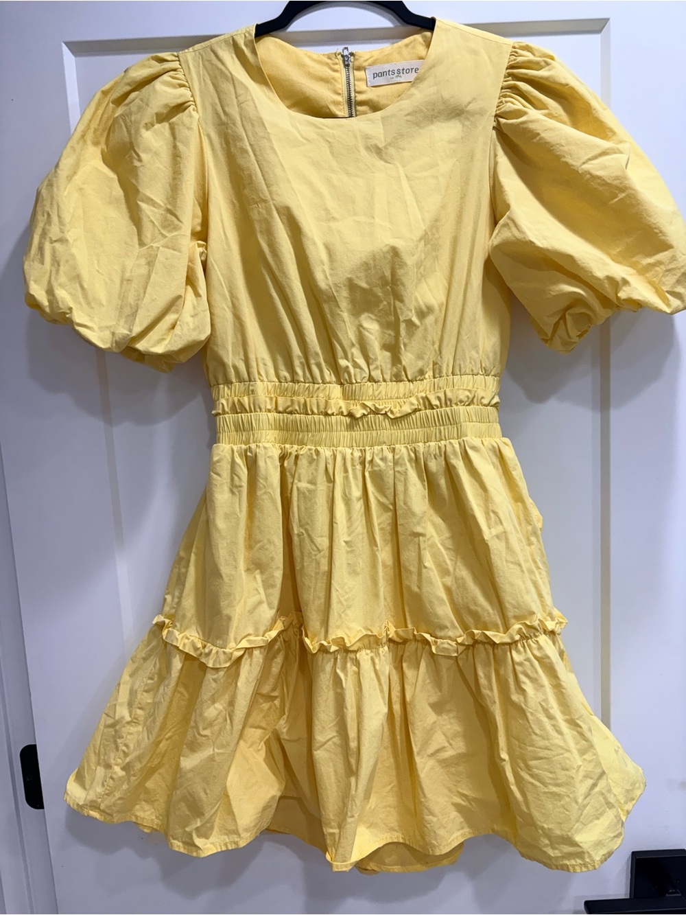 Yellow Puff-Sleeve Tiered Casual Dress